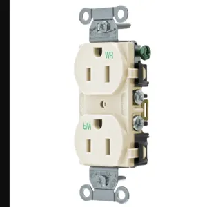 HUBBELL WIRING DEVICE-KELLEMS BR15LAWR Straight Receptacle, Duplex, 15A 125V, Light Almond, 1 Pk | BC9RFC