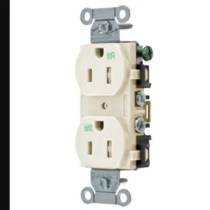 HUBBELL WIRING DEVICE-KELLEMS BR15LAWRTR Straight Receptacle, Duplex, 15A 125V, Light Almond, 1 Pk | BD2PWR