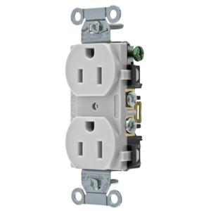 HUBBELL WIRING DEVICE-KELLEMS BR15OW Straight Receptacle, Duplex, 15A 125V, Office White, 1 Pk | BD3XVR