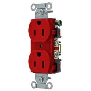 HUBBELL WIRING DEVICE-KELLEMS BR15R Straight Receptacle, Duplex, 15A 125V, Back And Side Wired, Red | BD3ZLJ