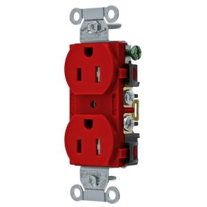 HUBBELL WIRING DEVICE-KELLEMS BR15RTR Straight Receptacle, Duplex, 15A 125V, Red, 1 Pk | BC8HUK
