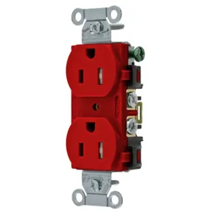 HUBBELL WIRING DEVICE-KELLEMS BR15RTR Straight Receptacle, Duplex, 15A 125V, Red, 1 Pk | BC8HUK