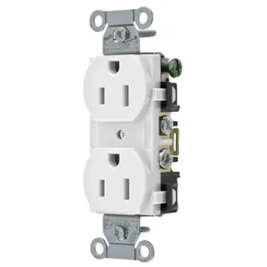 HUBBELL WIRING DEVICE-KELLEMS BR15WHI Straight Receptacle, Duplex, 15A 125V, White, 1 Pk | AC2AJL 2HDX3