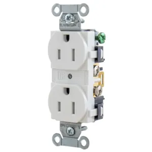 HUBBELL WIRING DEVICE-KELLEMS BR15WHITR Straight Receptacle, Duplex, 15A 125V, White, 1 Pk | AC2AJY 2HDZ5