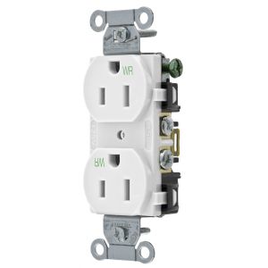 HUBBELL WIRING DEVICE-KELLEMS BR15WHIWR Straight Receptacle, Duplex, 15A 125V, White, 1 Pk | AC2AKJ 2HEA6