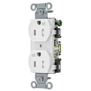 HUBBELL WIRING DEVICE-KELLEMS BR15WHIWRTR Straight Receptacle, Duplex, 15 A, 125V, White, 1 Pk | AC2AKU 2HEC7