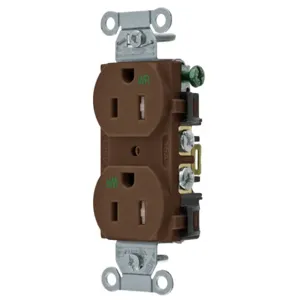 HUBBELL WIRING DEVICE-KELLEMS BR15WRTR Straight Receptacle, Duplex, 15A 125V, Brown, 1 Pk | BC9XUT