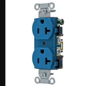 HUBBELL WIRING DEVICE-KELLEMS BR20BL Straight Receptacle, Duplex, 20A 125V, Back And Side Wired, Blue | BD3XKY