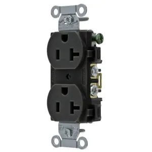 HUBBELL WIRING DEVICE-KELLEMS BR20BLK Straight Receptacle, Duplex, 20A 125V, Black, 1 Pk | BC8BZQ