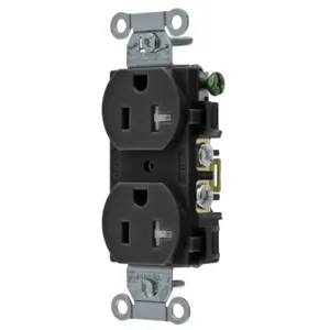 HUBBELL WIRING DEVICE-KELLEMS BR20BLKTR Straight Receptacle, Duplex, 20A 125V, Black, 1 Pk | CE6QTF