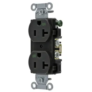 HUBBELL WIRING DEVICE-KELLEMS BR20BLKWR Straight Receptacle, Duplex, 20A 125V, Black, 1 Pk | AC2AKL 2HEA8