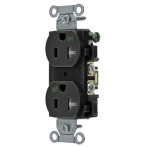 HUBBELL WIRING DEVICE-KELLEMS BR20BLKWRTR Straight Receptacle, Duplex, 20A 125V, Black, 1 Pk | AC2AKW 2HEC9