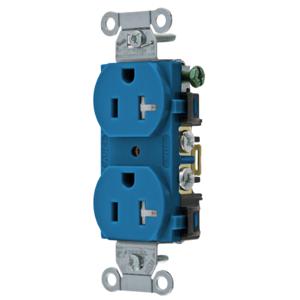 HUBBELL WIRING DEVICE-KELLEMS BR20BLTR Straight Receptacle, Duplex, 20A 125V, Blue, 1 Pk | BC8VXQ