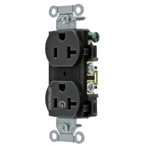 HUBBELL WIRING DEVICE-KELLEMS BR20C1BLK Straight Receptacle, 20A 125V, 2P - 3W Grounding, 5-20R, Black | BD4QAG