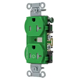 HUBBELL WIRING DEVICE-KELLEMS BR20C1GNTR Straight Receptacle, 20A 125V, 2P - 3W Grounding, 5-20R, Green | CE6QTJ