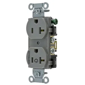 HUBBELL WIRING DEVICE-KELLEMS BR20C1GRY Straight Receptacle, 20A 125V, 2P - 3W Grounding, 5-20R, Gray | BD4JVB