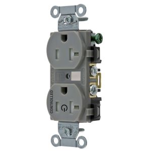 HUBBELL WIRING DEVICE-KELLEMS BR20C1GRYTR Straight Receptacle, 20A 125V, 2P - 3W Grounding, 5-20R, Gray | CE6QTK