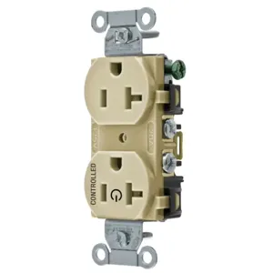 HUBBELL WIRING DEVICE-KELLEMS BR20C1I Straight Receptacle, 20A 125V, 2P - 3W Grounding, 5-20R, Ivory | BD4GKF