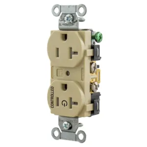 HUBBELL WIRING DEVICE-KELLEMS BR20C1ITR Straight Receptacle, 20A 125V, 2P - 3W Grounding, 5-20R, Ivory | CE6QTL