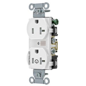 HUBBELL WIRING DEVICE-KELLEMS BR20C1WHITR Straight Receptacle, 20A 125V, 2P - 3W Grounding, 5-20R, White | CE6QTR