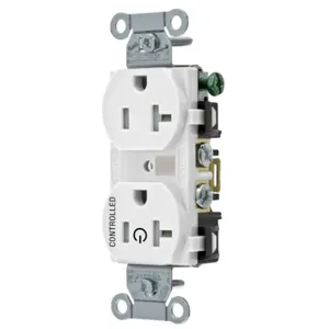 HUBBELL WIRING DEVICE-KELLEMS BR20C1WHITR Straight Receptacle, 20A 125V, 2P - 3W Grounding, 5-20R, White | CE6QTR