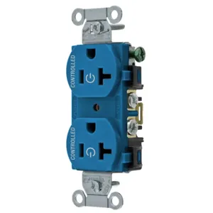 HUBBELL WIRING DEVICE-KELLEMS BR20C2BL Straight Receptacle, 20A 125V, 2P - 3W Grounding, 5-20R, Blue | BD4JVC