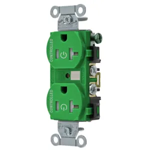 HUBBELL WIRING DEVICE-KELLEMS BR20C2GNTR Straight Receptacle, 20A 125V, 2P - 3W Grounding, 5-20R, Green | CE6QTV