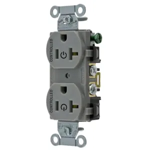 HUBBELL WIRING DEVICE-KELLEMS BR20C2GRY Straight Receptacle, 20A 125V, 2P - 3W Grounding, 5-20R, Gray | BD4CPC