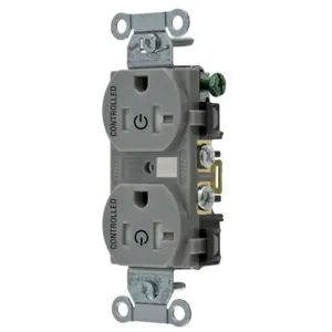 HUBBELL WIRING DEVICE-KELLEMS BR20C2GRYTR Straight Receptacle, 20A 125V, 2P - 3W Grounding, 5-20R, Gray | CE6QTW