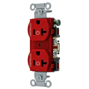 HUBBELL WIRING DEVICE-KELLEMS BR20C2R Straight Receptacle, 20A 125V, 2P - 3W Grounding, 5-20R, Red | CE6QTZ