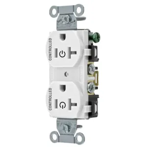 HUBBELL WIRING DEVICE-KELLEMS BR20C2WHI Straight Receptacle, 20A 125V, 2P - 3W Grounding, 5-20R, White | BD4CPD