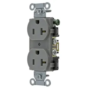 HUBBELL WIRING DEVICE-KELLEMS BR20GRY Straight Receptacle, Duplex, 20A 125V, Gray, 1 Pk | BC8NNG