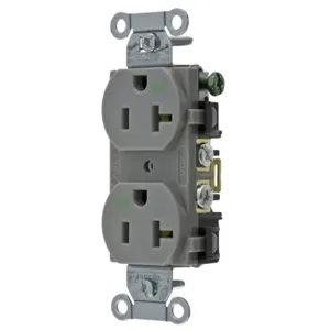 HUBBELL WIRING DEVICE-KELLEMS BR20GRYWR Straight Receptacle, Duplex, 20A 125V, 5- 20R, Gray, 1 Pk | AC2AKM 2HEA9