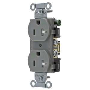 HUBBELL WIRING DEVICE-KELLEMS BR20GRYWRTR Straight Receptacle, Duplex, 20A 125V, Gray, 1 Pk | AC2AKX 2HED1