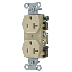 HUBBELL WIRING DEVICE-KELLEMS BR20I Straight Receptacle, Duplex, 20A 125V, Ivory, 1 Pk | BC7UMH