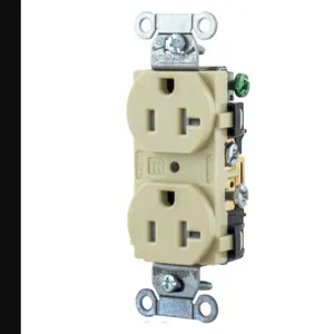 HUBBELL WIRING DEVICE-KELLEMS BR20ITR Straight Receptacle, Duplex, 20A 125V, Ivory, 1 Pk | AC2AKC 2HDZ9