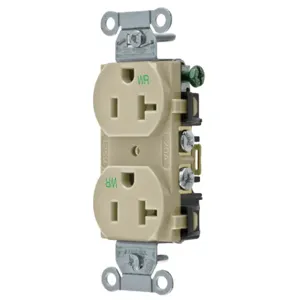 HUBBELL WIRING DEVICE-KELLEMS BR20IWR Straight Receptacle, Duplex, 20A 125V, Ivory, 1 Pk | AC2AKN 2HEC1