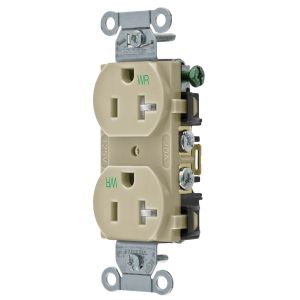 HUBBELL WIRING DEVICE-KELLEMS BR20IWRTR Straight Receptacle, Duplex, 20A 125V, Ivory, 1 Pk | AC2AKY 2HED2