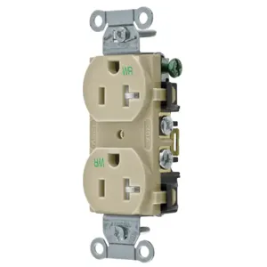 HUBBELL WIRING DEVICE-KELLEMS BR20IWRTR Straight Receptacle, Duplex, 20A 125V, Ivory, 1 Pk | AC2AKY 2HED2