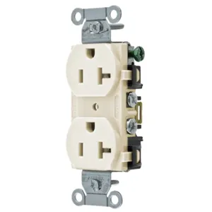 HUBBELL WIRING DEVICE-KELLEMS BR20LA Straight Receptacle, Duplex, 20A 125V, Light Almond, 1 Pk | BC8RCZ