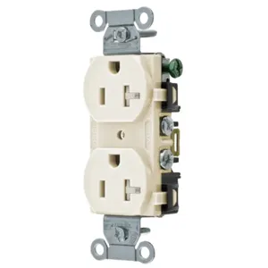 HUBBELL WIRING DEVICE-KELLEMS BR20LATR Straight Receptacle, Duplex, 20A 125V, Light Almond, 1 Pk | BC9AJX