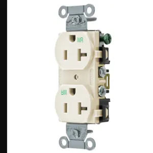 HUBBELL WIRING DEVICE-KELLEMS BR20LAWR Straight Receptacle, Duplex, 20A 125V, Light Almond, 1 Pk | BC9PMU