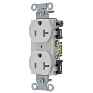 HUBBELL WIRING DEVICE-KELLEMS BR20OW Straight Receptacle, Duplex, 20A 125V, Back And Side Wired, Office White | BC9RFD