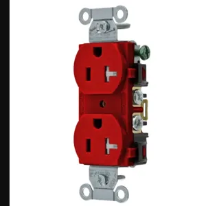 HUBBELL WIRING DEVICE-KELLEMS BR20RTR Straight Receptacle, Duplex, 20A 125V, Red, 1 Pk | BC8QLA