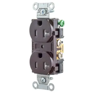 HUBBELL WIRING DEVICE-KELLEMS BR20TR Straight Receptacle, Duplex, 20A 125V, Brown, 1 Pk | AC2AJZ 2HDZ6