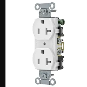 HUBBELL WIRING DEVICE-KELLEMS BR20WHI Straight Receptacle, Duplex, 20A 125V, White, 1 Pk | BC7TAU