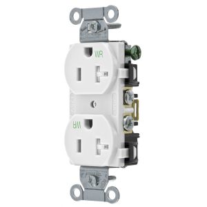 HUBBELL WIRING DEVICE-KELLEMS BR20WHIWRTR Straight Receptacle, Duplex, 20A 125V, White, 1 Pk | AC2AKZ 2HED3
