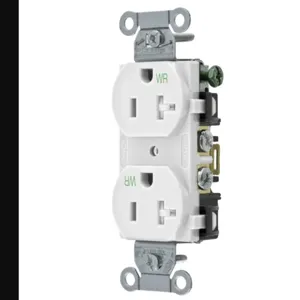 HUBBELL WIRING DEVICE-KELLEMS BR20WHIWRTR Straight Receptacle, Duplex, 20A 125V, White, 1 Pk | AC2AKZ 2HED3