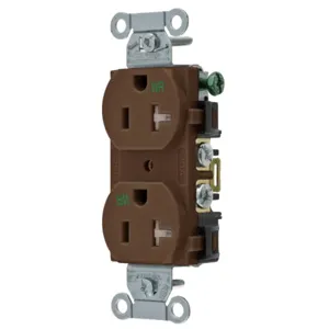 HUBBELL WIRING DEVICE-KELLEMS BR20WRTR Straight Receptacle, Duplex, 20A 125V, Brown, 1 Pk | AC2AKV 2HEC8