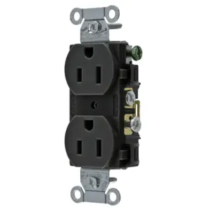 HUBBELL WIRING DEVICE-KELLEMS CR15BLK Straight Receptacle, Duplex, 15A 125V, Black, 1 Pk | AC2MHM 2LBR8